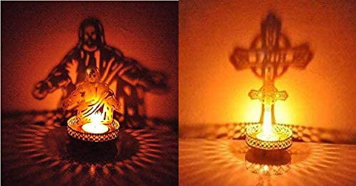 Traditional OM Tea Light Candle Holder Stand Statue Religious for Home/Office Diwali Decoration Gift Set of 2 Free Tealight Candle