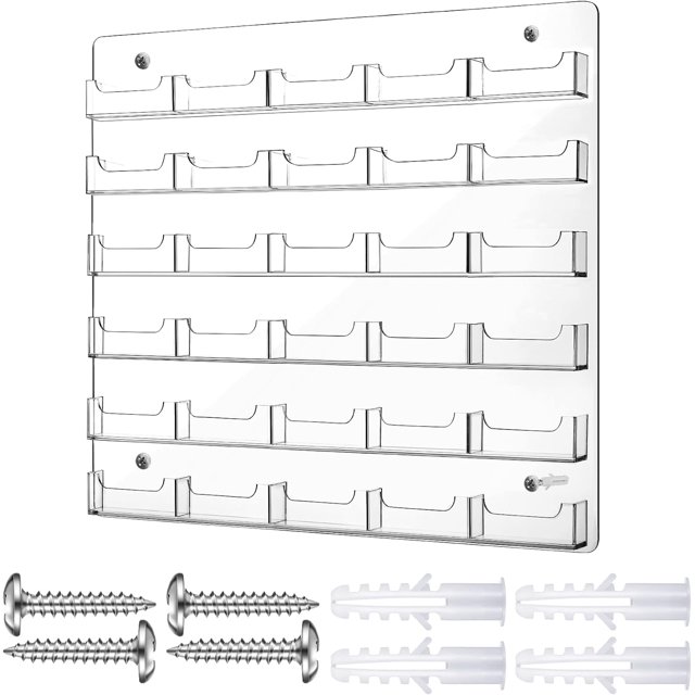 GHSDFBB Acrylic Business Card Holder Wall Mount Clear Sticker Display Rack Multiple Card Holders Clear Acrylic Card Organizing Sticker Display Stand Pre Drilled Acrylic Display (30 Pockets)