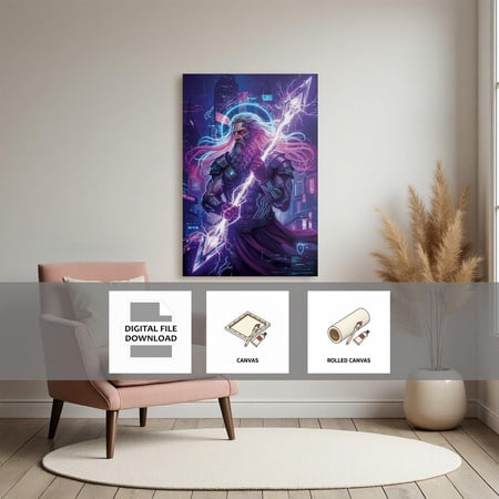 Zeus Wall Art, Greek God Poster, Cyberpunk Mythology Decor, Unframed Paper Poster 8x10in