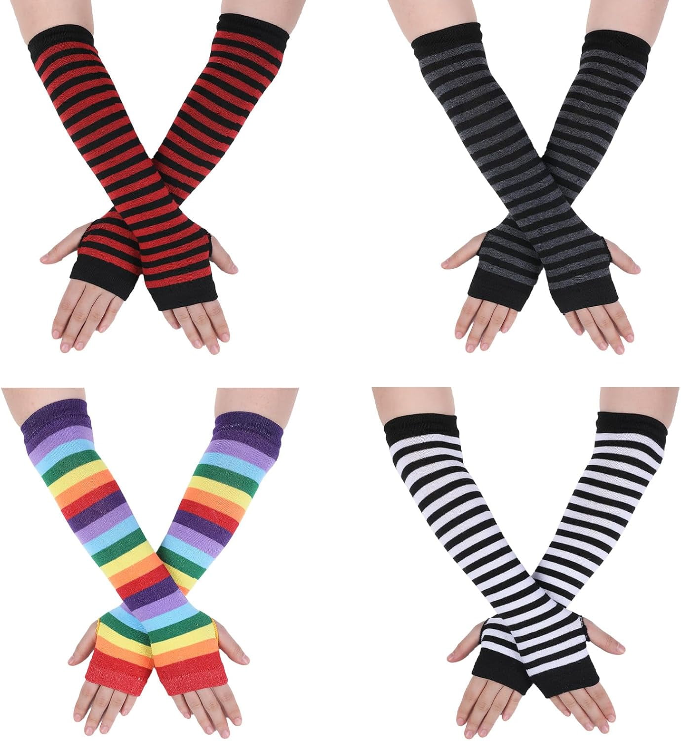 Opaque stripes arm warmer 422-BLACK-NGREEN - Walmart.com