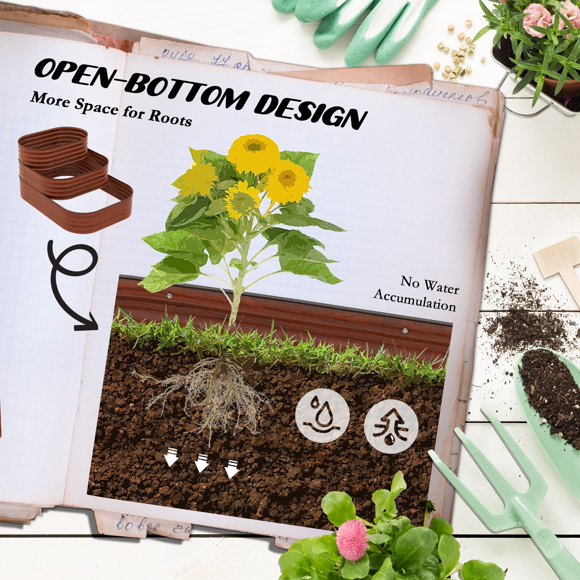 Outsunny 3-Tier Raised Garden Bed 62.25" x 43" x 32.25" Planter Set, Brown