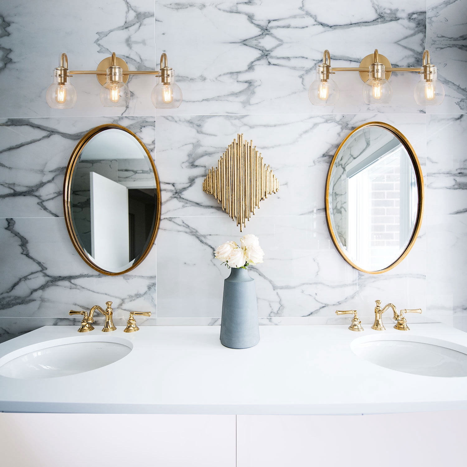 LNC Wall Light Gold 3-Light Modern Bathroom Vanity Fixture with Clear Glass
