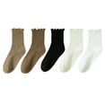 thumbnail image 5 of 5 Pairs Womens Casual Ruffle Trim Ribbed Knitted Dress Socks Soft Breathable Stretchy Frilly Ankle Socks for Daily Use, 5 of 9
