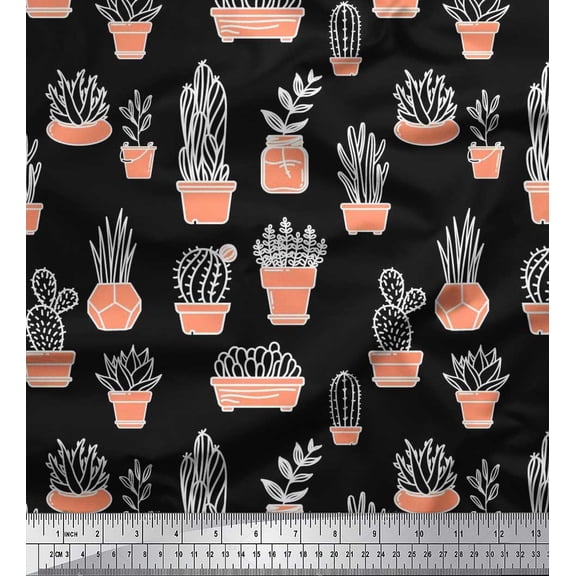 Soimoi Cotton Voile Fabric Cactus Tree Print Sewing Fabric Yard 42 Inch Wide