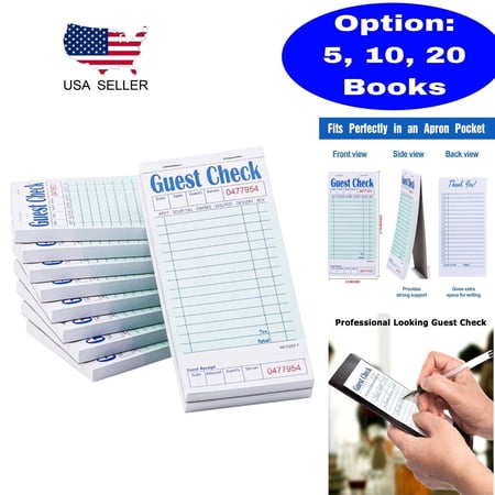 Guest Check Receipt Book Notepad Invoice Stub for Food Order 50 Sheets/Pad