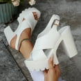 thumbnail image 4 of Mepaouo Platform Heels for Women Peep Toe Chunky Heeled Sandals Cross Band Slingback Dressy Shoes, 4 of 8