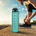 thumbnail image 5 of Botella de agua motivacional con marcas de tiempo Botella para beber de fitness con diseño a prueba de fugas de 1 litro con pajita, bebida deportiva portátil (verde), 5 of 5