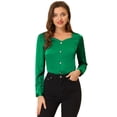 thumbnail image 1 of INSPIRE CHIC Blusa elegante de satén con cuello en forma de corazón y manga larga para mujer Verde XS, 1 of 5