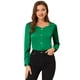 thumbnail image 1 of Allegra K Blusa elegante de satén con cuello en forma de corazón y manga larga para mujer Verde S, 1 of 5