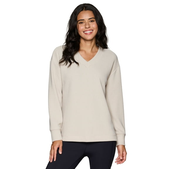 RBX Active Women's Ottoman Ribbed Lightweight V-Neck Sweatshirt