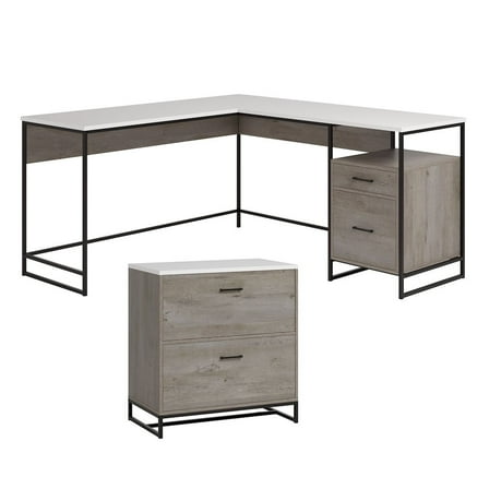 Sauder Tremont Row Office Bundle, Computer Desk with Filing Cabinet Mystic Oak finish