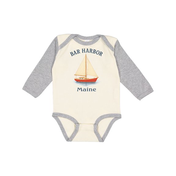 Inktastic Bar Harbor Maine Sailboat Illustration Boys or Girls Long Sleeve Baby Bodysuit