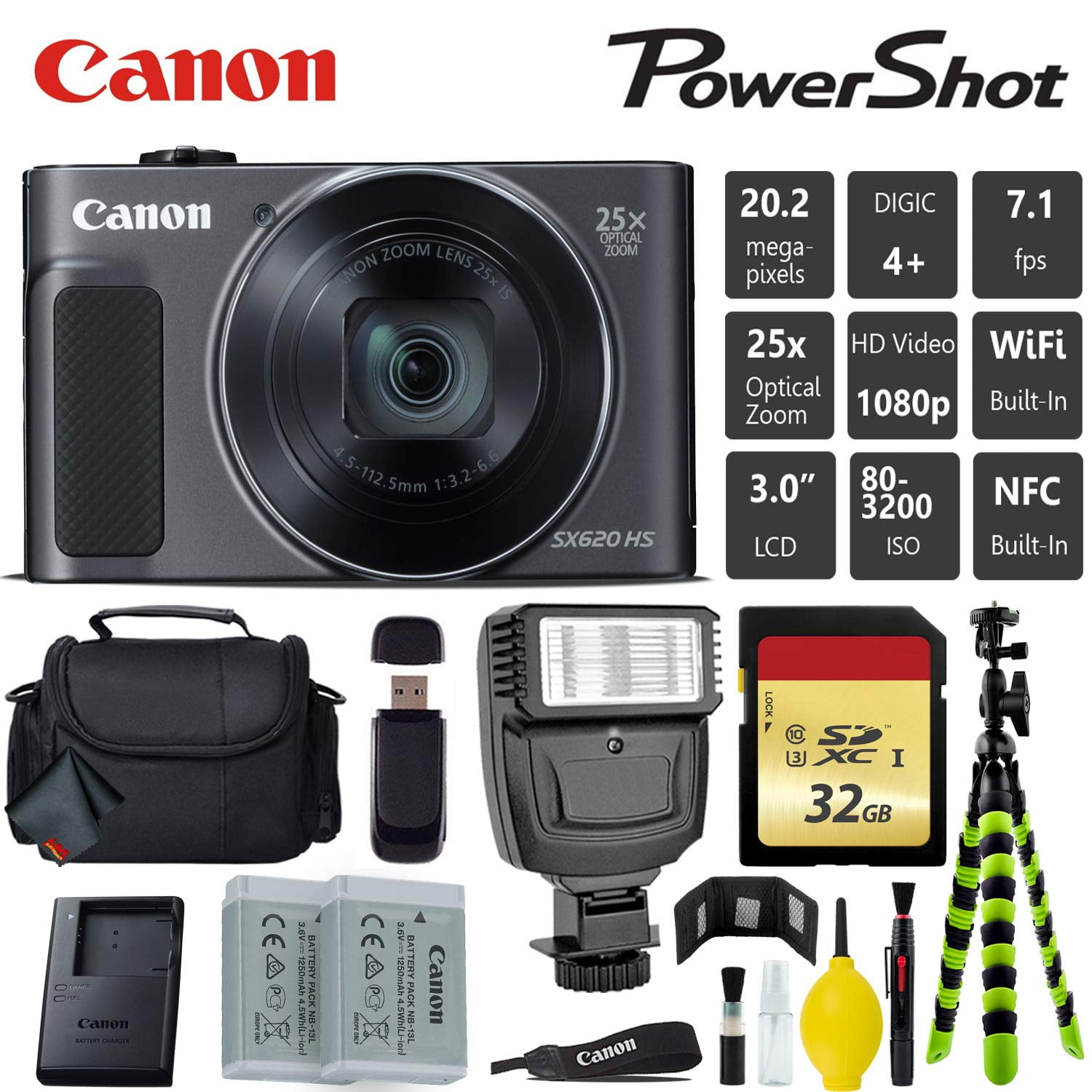 Canon HS Digital Point and Shoot Camera (Black) + Extra Battery