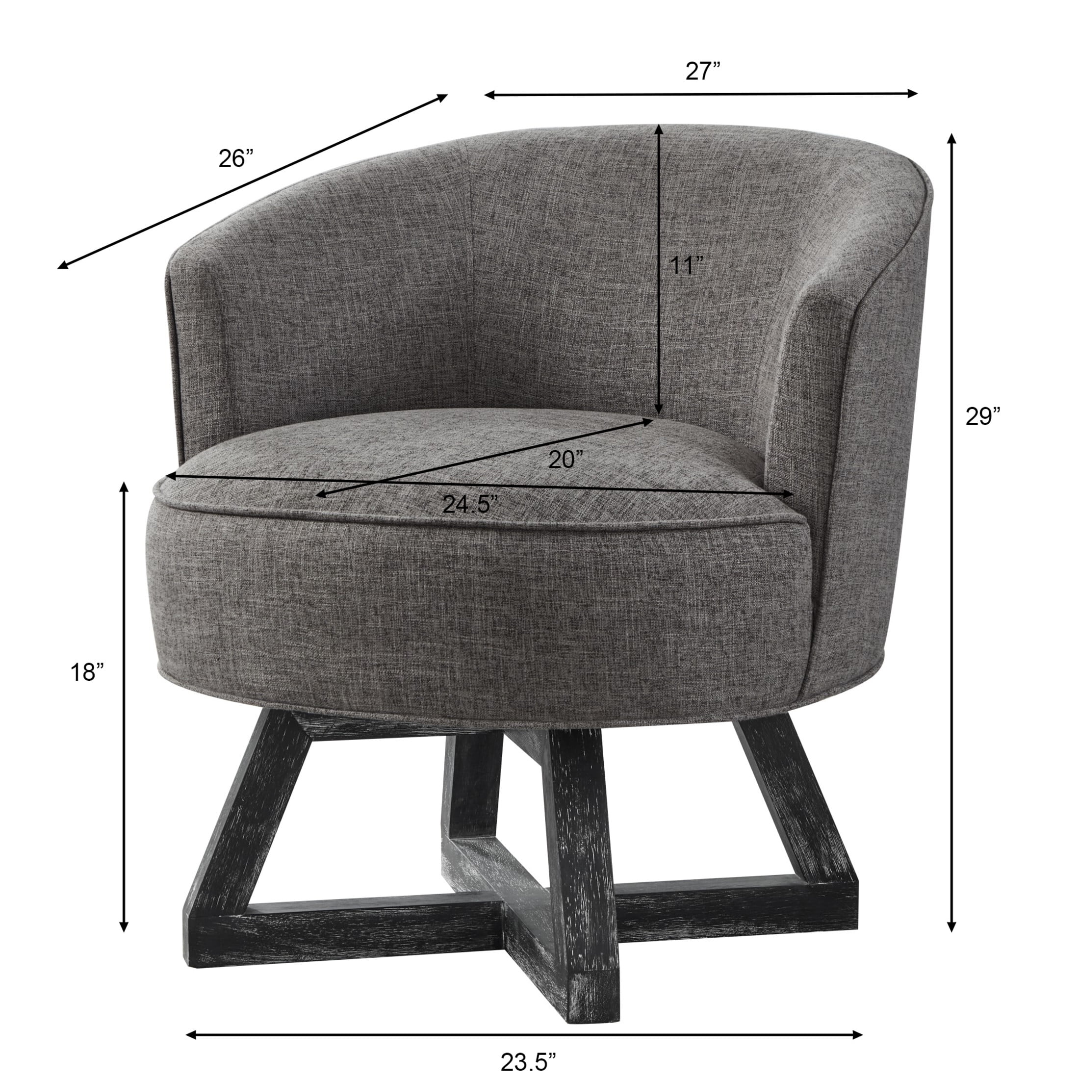 Aurora Classic 360° Linen Upholstered Swivel Accent Chair with Solid Wood Cross-Shaped Legs, Dark Gray