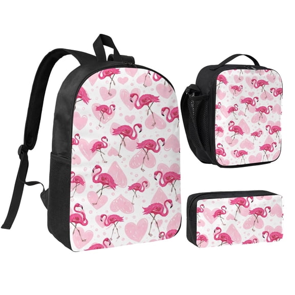Flamingo Backpack Set 3pc ,Backpack with Lunch Bag and Bag 17 Inch