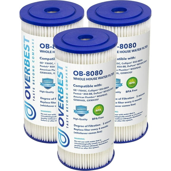 Overbest FXHSC 10" x 4.5" Whole House Water Filter, Replacement for GE FXHSC, Culligan R50-BBSA, Pentek R50-BB and DuPont WFHDC3001, American Plumber W50PEHD, GXWH40L (3 Pack)