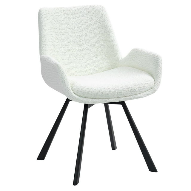 Moderne Tissu et Métal Chaise Pivotant, Jeu de 2 - Ivoire et Noir