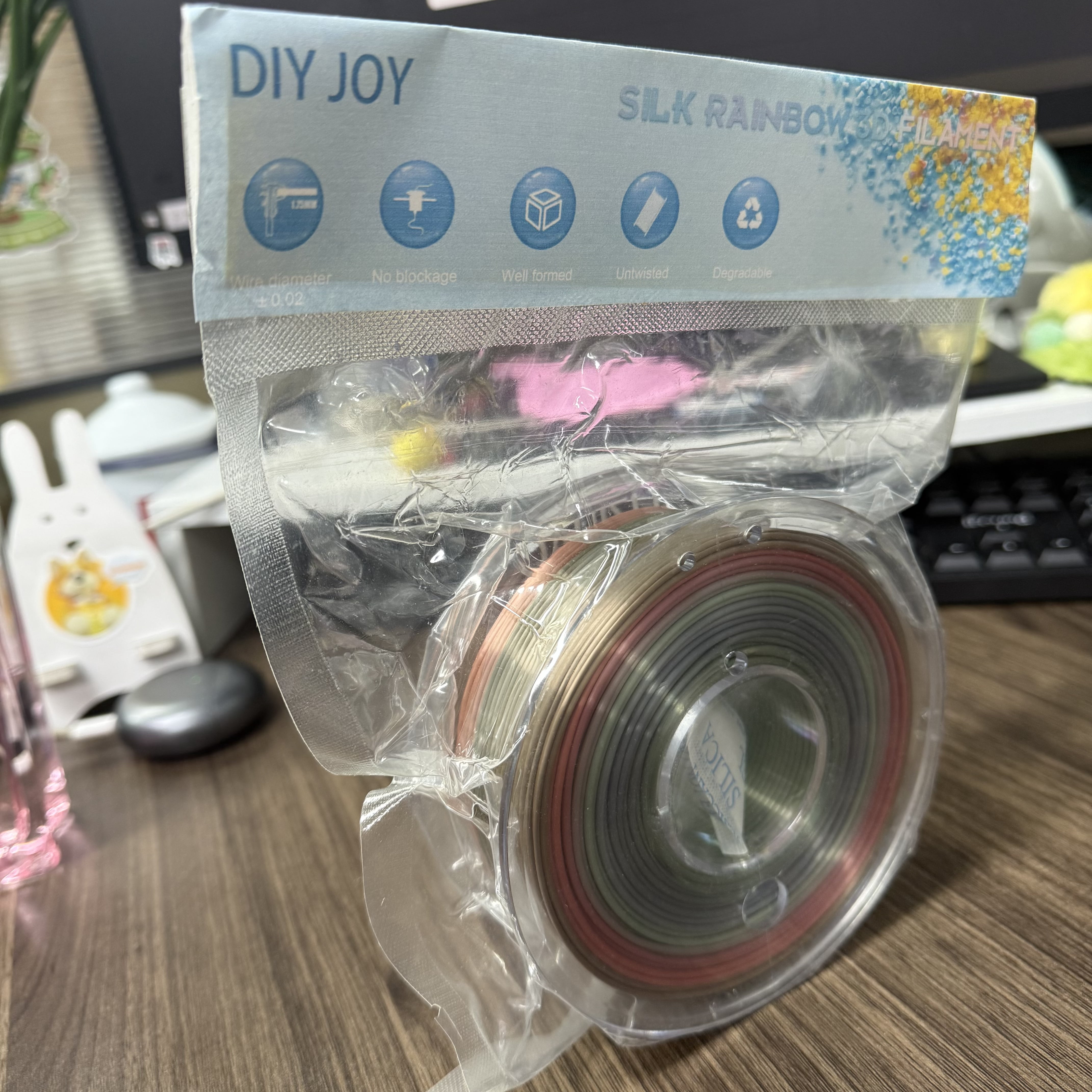 DIY JOY Rainbow PLA+ Filament, 1kg Neatly Wound Silk 3D Printer PLA Plus Filament 1.75mm+/ -0.02mm, Fast Color Change Each 8 Meters, Suitable for Most FDM Printers(Rainbow)
