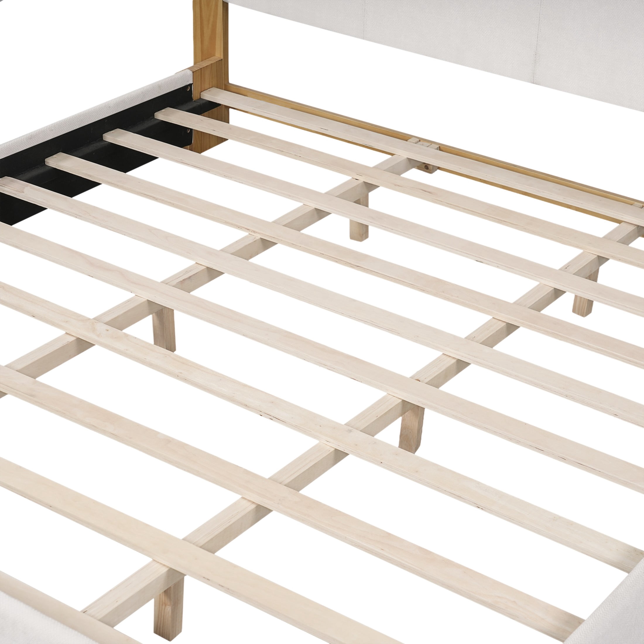 Christopher Knight Home Modern King Size Upholstered Platform Bed with Headboard, Beige+Natural