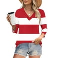 thumbnail image 2 of successthop Womens Oversized Shirts V Neck 3/4 Sleeve Tee Oversized Pullover Tops Loose Stripe Stylish Clothes Red XL, 2 of 9