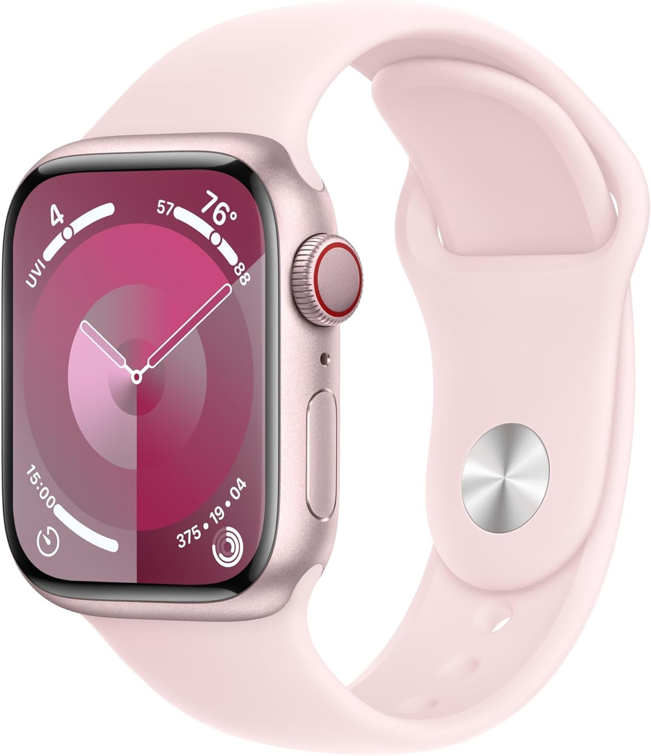 Pre-Owned Apple Watch Series 9 [GPS + Cellular 41mm] Smartwatch with Aluminum Case and Light Pink Sport Band - S/M. Fitness Tracker, ECG Apps, Always-On Retina Display, Water Resistant - Pink (Fair)