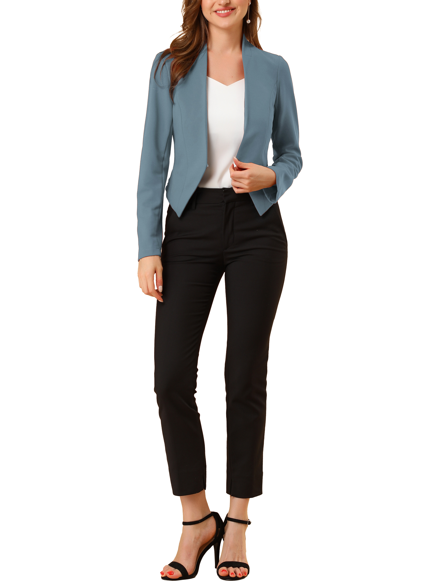 MODA NOVA Juniors Collarless Work Office Business Casual Cropped Blazer Walmart