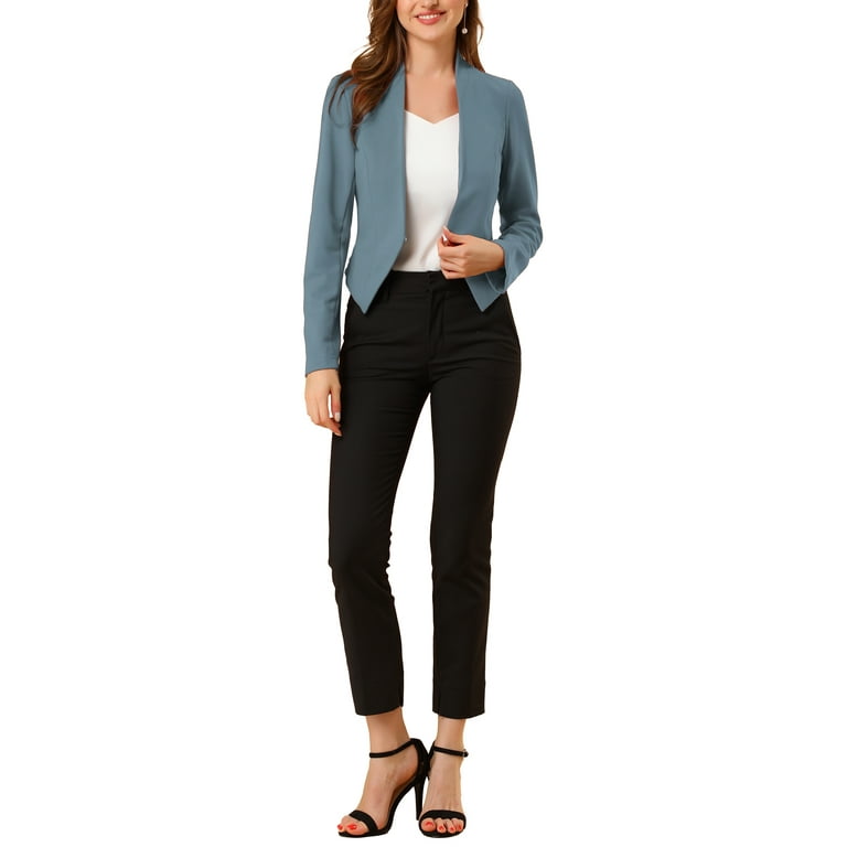 MODA NOVA Juniors Collarless Work Office Business Casual Cropped Blazer