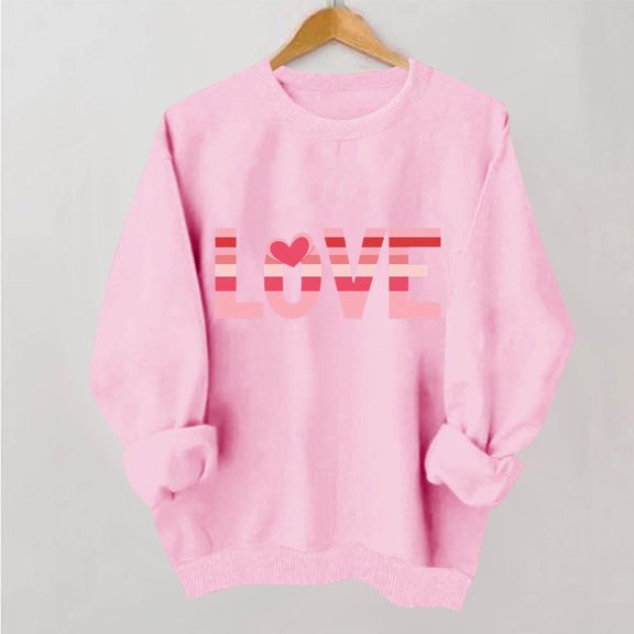 Caywon Women's Round Neck Valentine's Day Printed Sweatshirt,Long Sleeve Pullover No Hood Casual Top Classic Breathable Fashionable Streetwear