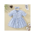 thumbnail image 2 of Qmyliery 2Pcs Baby Girls Summer Outfit, Floral Printing V-Neck Short Sleeve Buttons Dress + Hair Clip, 6 Months to 4 Years, 2 of 9