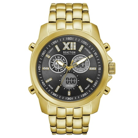 Kenneth Cole New York Silver Dial Watch - Kenneth Cole Reaction Men's Gold Case Black Dial Gold Bracelet Watch