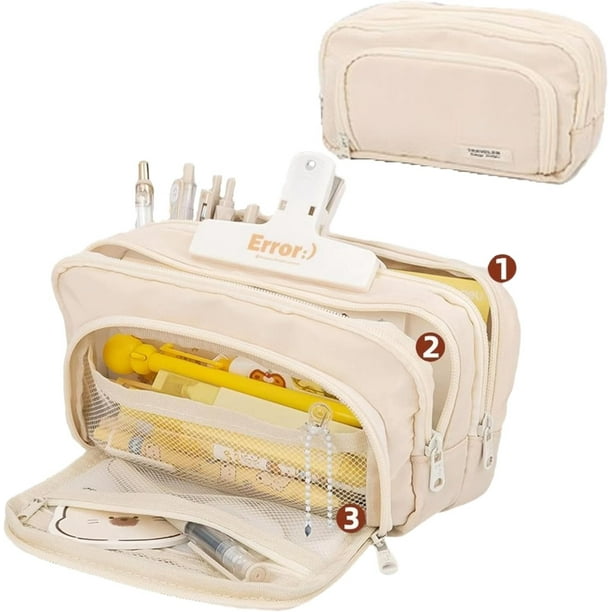 Estuche para lápices de gran capacidad, 3 compartimentos, estuche grande para lápices, estuche para lápices, organizador, almacenamiento Simple (blanco)