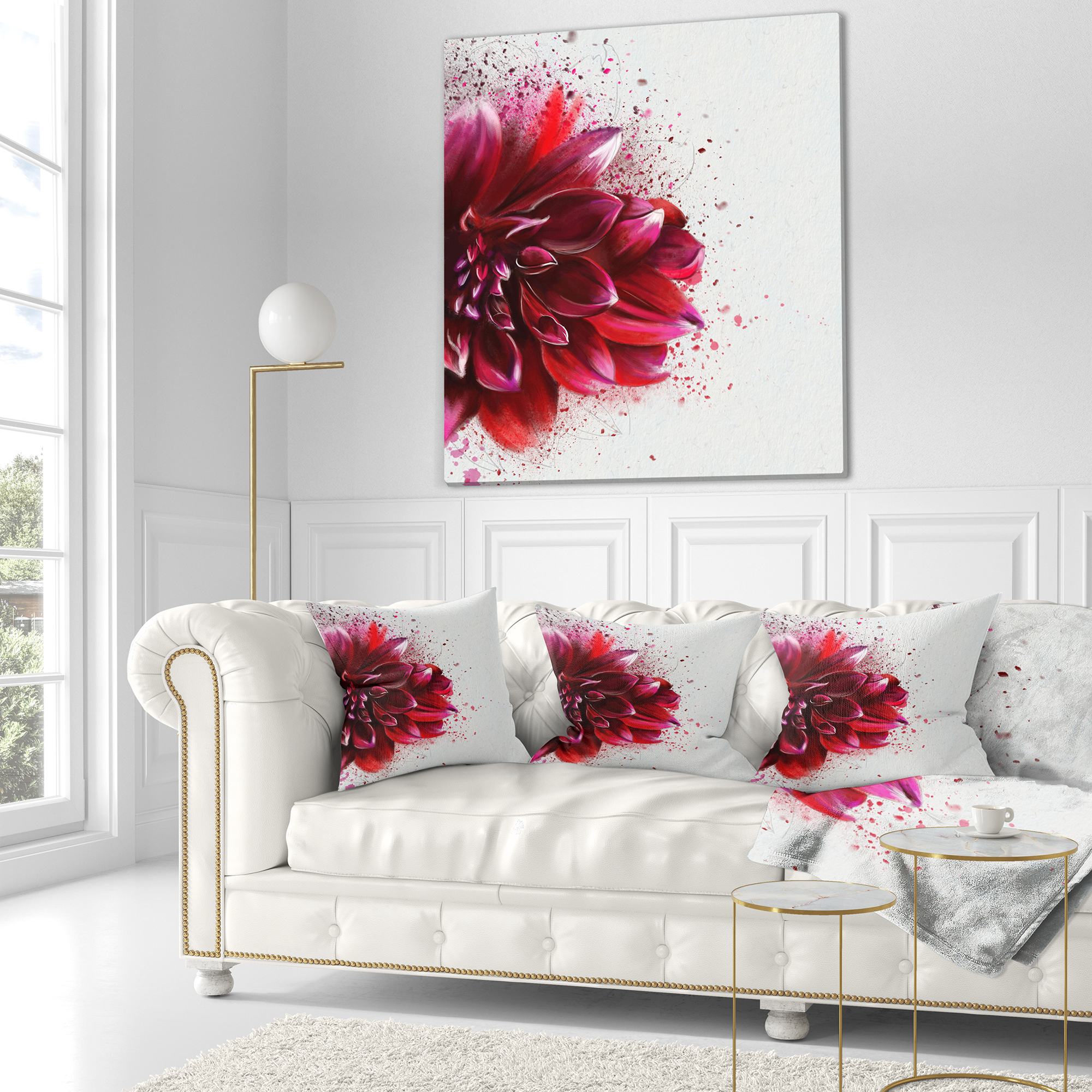 Designart Dark Red Watercolor Rose Flower - Floral Throw Pillow - 18x18