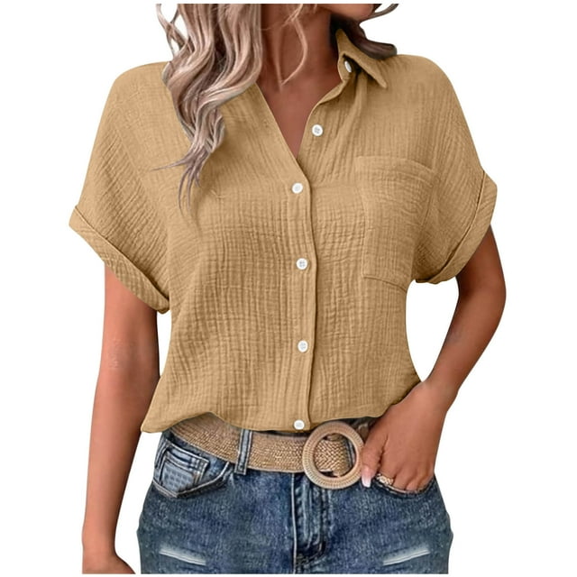 Posijego Chemise Décontractée à Boutons pour Femmes Manches Courtes Été Boho Tops Vacances Plage Chemises