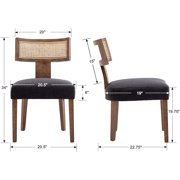 Guyou Modern Rattan Backrest Dining Chairs Set of 2, Mid-century Farmhouse Linen Upholstered Kitchen Chairs Solid Wood Side Chairs for Kitchen Dining Room Living Room, Charcoal