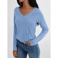 thumbnail image 3 of V Neck T Shirts for Women Lace Long Sleeve Tops Loose Fit Dressy Casual Blouses Fall Winter Basic Trendy Blue M, 3 of 6