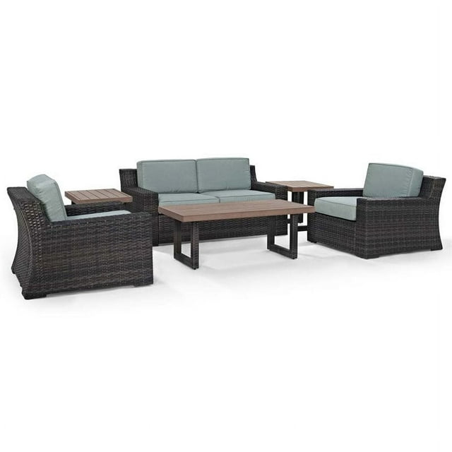 Afuera Living Modern 6 Piece Wicker Patio Sofa Set in Brown and Mist