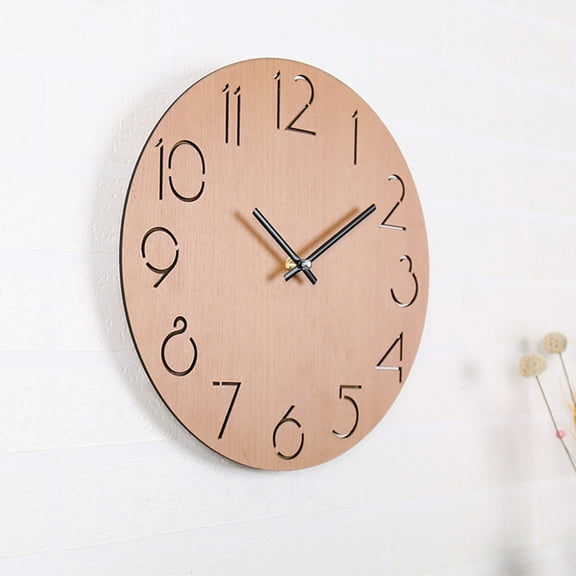 OUNONA Light Brown Wooden Wall Clock for Daily Use Decorative Modern Design Suitable for Bedroom Office 10.5 Inches