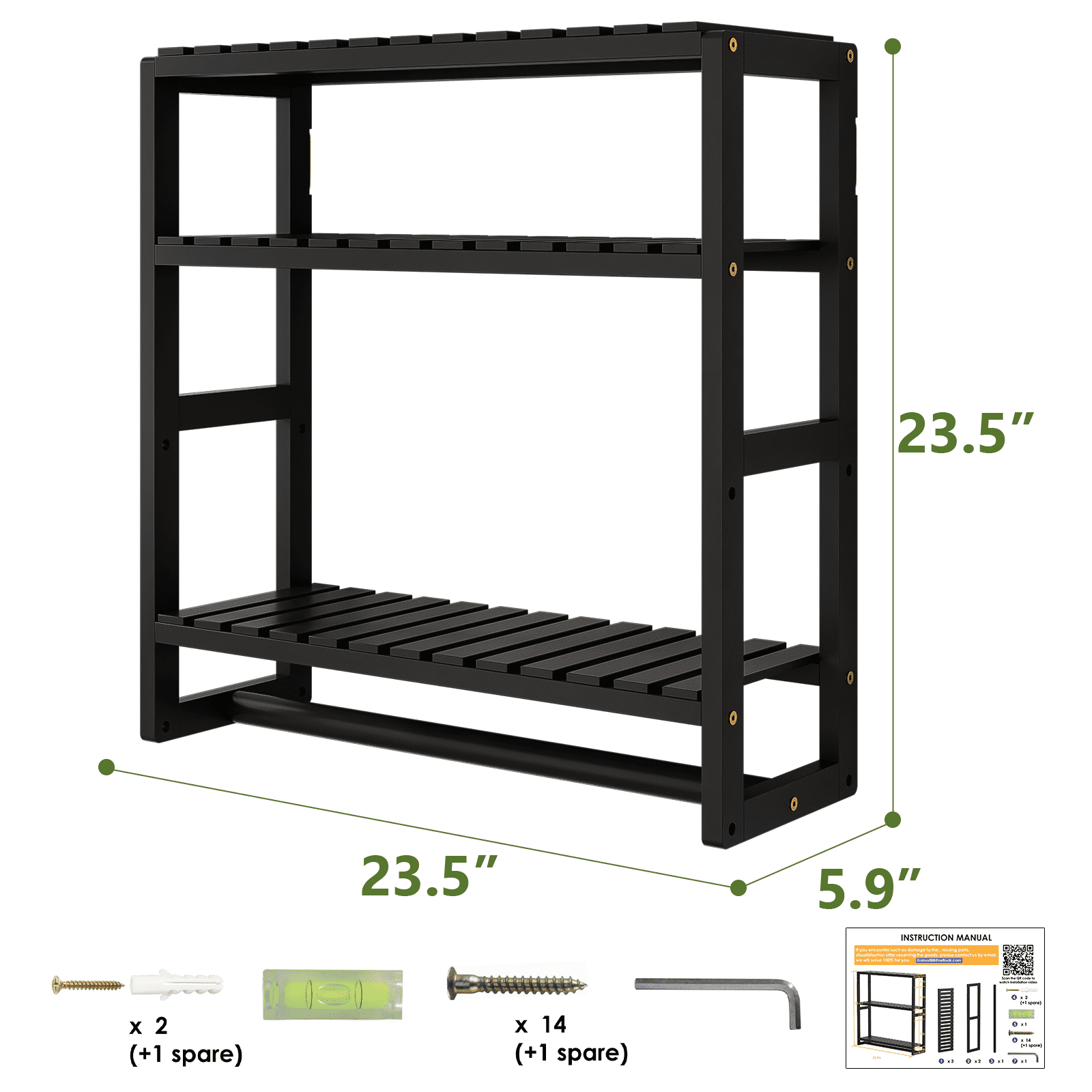 Bamworld Bathroom Storage Shelves Black 3-Tier Floating Bathroom Shelves