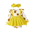 thumbnail image 1 of GDREDA Girls' Jumpsuits & Rompers Girls Rompers and Jumpsuits Girls Long Sleeve Cartoon Prints Romper Bodysuits Dress Headbands Set Yellow,9-12 Months, 1 of 6