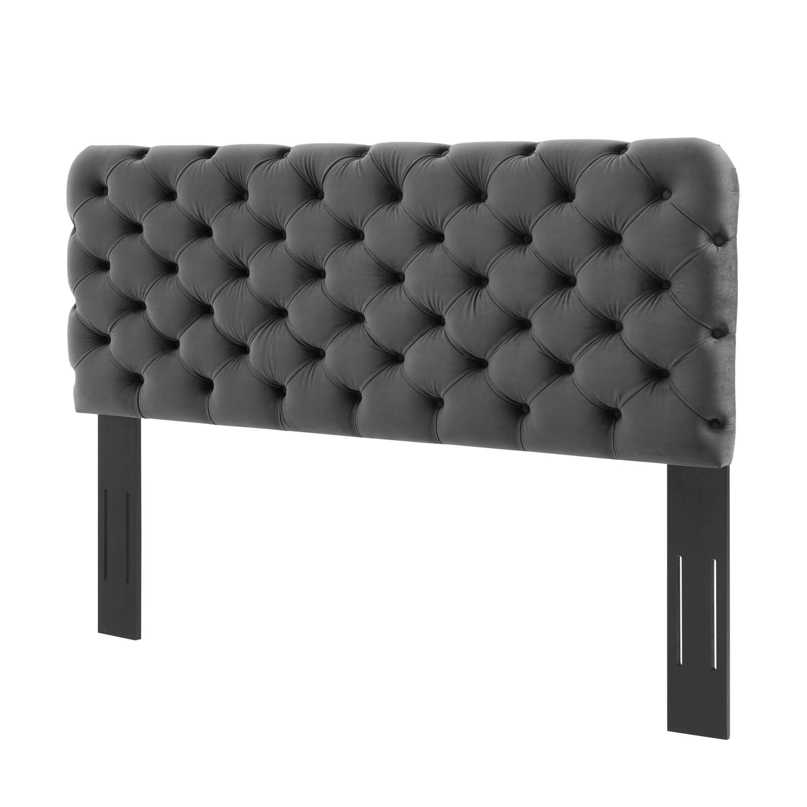 Tufted Headboard, King Size, Velvet, Dark Grey Gray, Modern