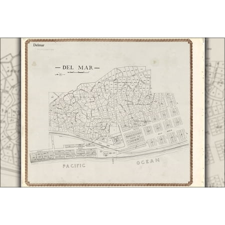 24"x36" Gallery Poster, map of Del Mar San Diego County California 1911