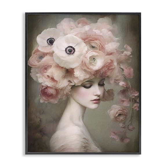 Stupell Industries Traditional Woman & Blush Florals Black Framed Giclee Art, 11 x 14, by Riley B