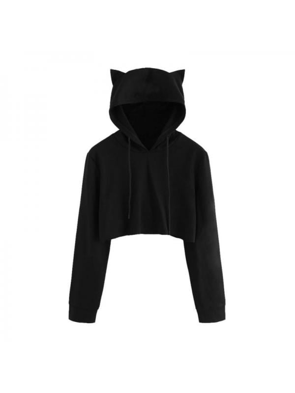 Women Teen Girls Cat Hoodie Sweatshirt Cute Cat Ear Sleeping Cat Printed Pullover Sweatshirt