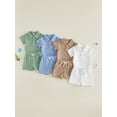 thumbnail image 3 of BemeyourBBs Newborn Baby Boy Girl Summer Clothes 2 Piece Outfits Waffle Texture Button Lapel Neck Short Sleeve Solid Color Romper and Shorts Set, 3 of 9