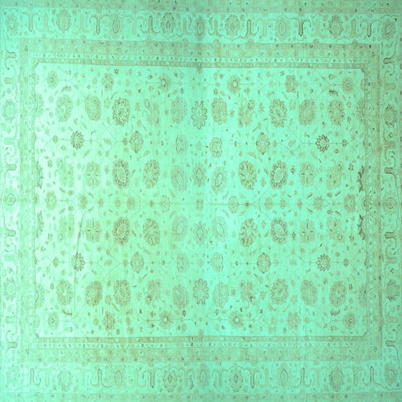 Ahgly Company Indoor Square Oriental Turquoise Blue Traditional Area Rugs, 8' Square