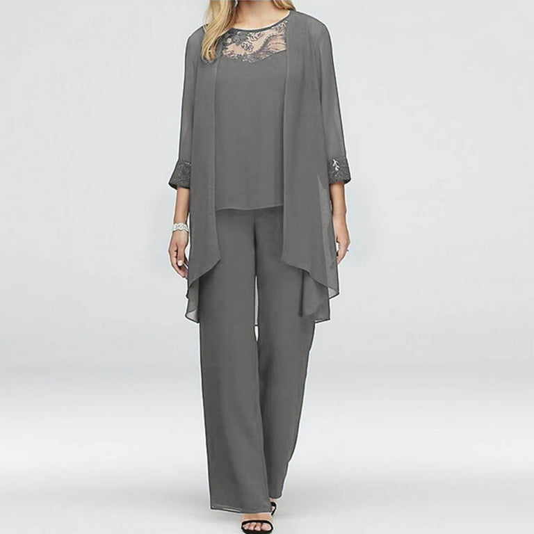 3 piece chiffon pant suit clearance