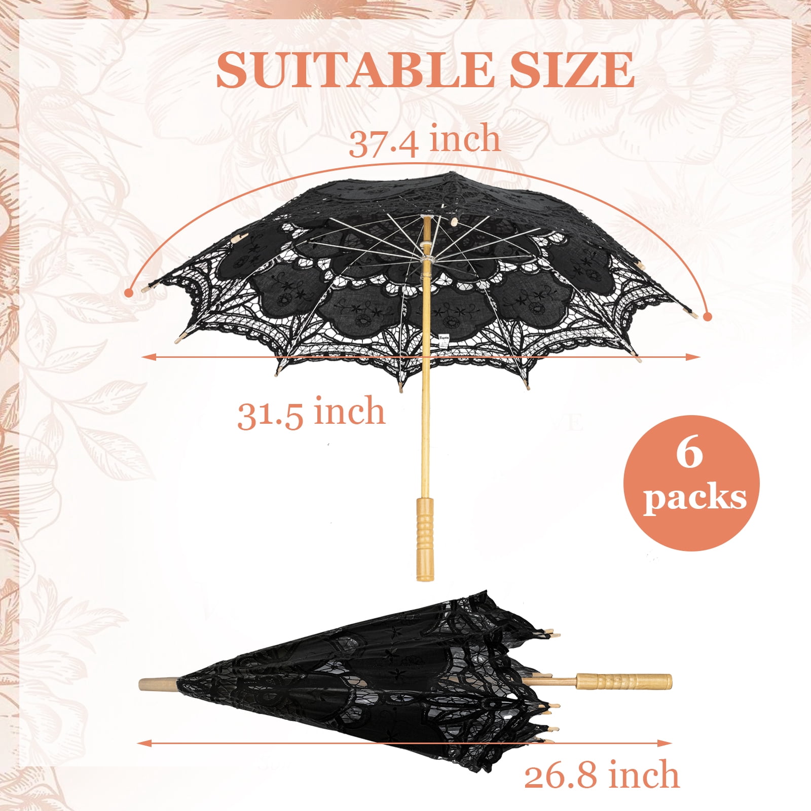 TOPTIE Handmade Lace Umbrella Parasol with Elegant Lace Fan for Weddings Art Exhibition