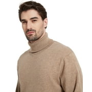 Kallspin Mens Turtleneck Sweaters Wool Blend Lightweight Pullover Sweaters(Coffee,Medium)