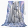 thumbnail image 2 of Polar Bear Mother and Cub beneath Moonlit Aurora, Serene Arctic Wildlife Scene for Polar Bear Lovers, Warm Flannel Blanket for Nursery and Bedroom, Mother's Day Gift, Home Decor, 2 of 9