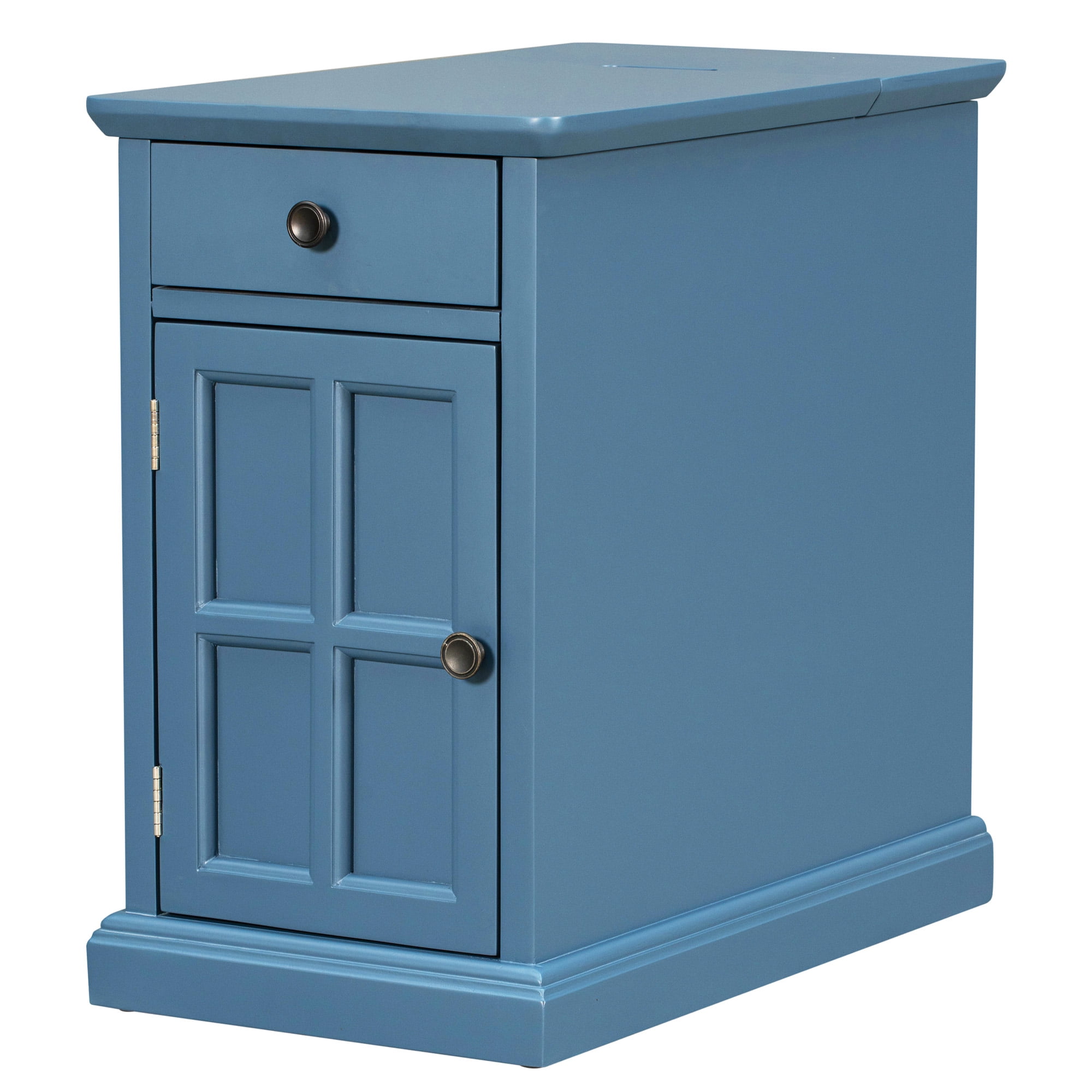 Modern End Table Side Table with USB Ports & Cup Holders,Accent Table Bedside Table for Small Spaces,Living Room,Bedroom,Navy